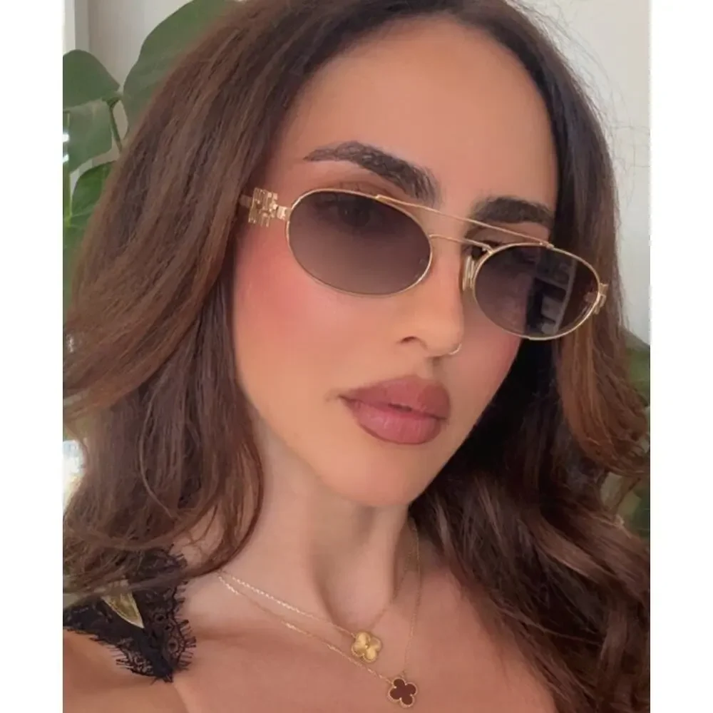 NEW Miu Miu MU54ZS Gold Grey Oval Metal Sunglasses